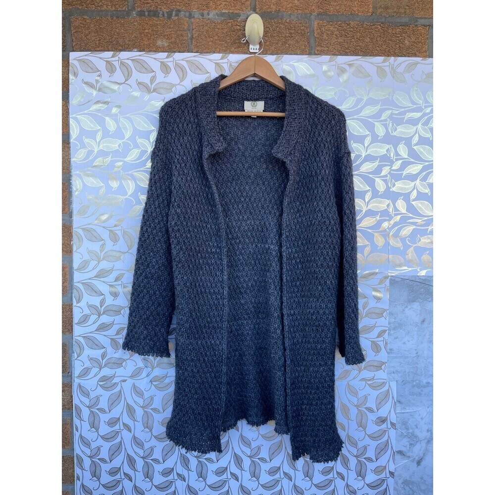 KOCH Chunky Knit Duster Cardigan Scalloped Edge Wool Blend Grey XS